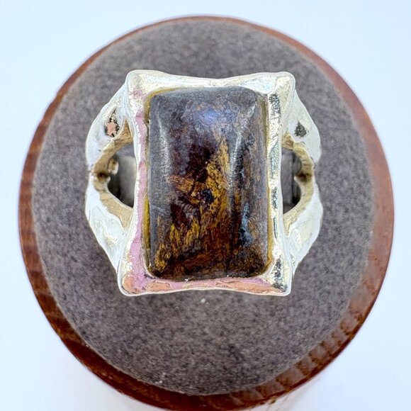 Sterling Silver 925 Pietersite Bezel Set Split Shoulder Tapered Band Ring Size 8 - Picture 1 of 11